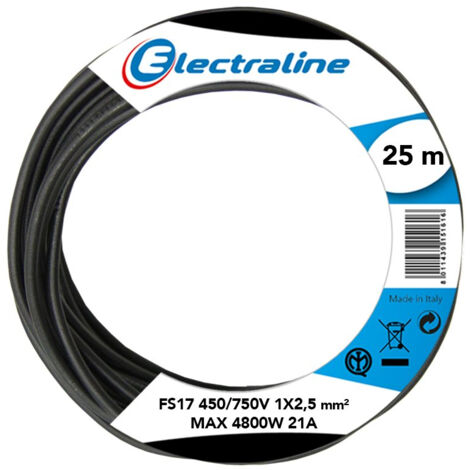 Electraline 13142 Cavo Unipolare FS17, Sezione 1 x 2.5 mm², Nero, 25 m