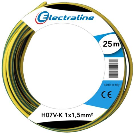 Electraline 15102 Cavo Unipolare N07V-K, Sezione 1x1.5 mm, 25 mt, Verde/Giallo