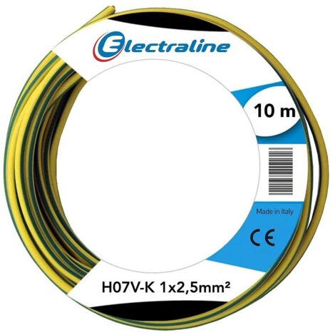 Electraline 15171 Cavo Unipolare N07V-K, Sezione 1x2.5 mm, 10 mt, Verde/Giallo