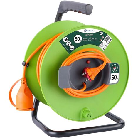 Electraline 20866139F - Prolunga da giardino con bobina da 16 A, 2 x 1,5 mm², sezione arancione/verde, spina, tipo C/EF, 2 pin (EU)