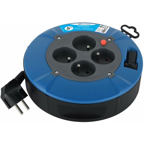 Electraline 28905 Avvolgitore prolunga Domestica con 4 Prese 16A, Cavo 5M, Sezione 3G1 mm², Blu