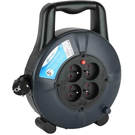 Electraline 28907 Avvolgitore prolunga domestica sezione cavo 3G1mm², 5Mt, 4 prese 16A, nero