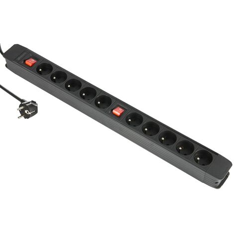 Electraline 35438 - Blocco multiprese, 10 prese + 2 interruttori, avvolgicavo, protezione contro il sovraccarico, lunghezza 1,5 m, sezione 3G1 mm², colore: nero