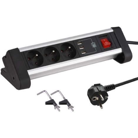 Electraline 35439 - Blocco multipresa da scrivania, 3 prese + 3 USB 3.4A, lunghezza 1, 5 m, sezione 3G1 mm², colore: Nero