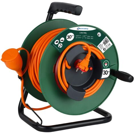 Electraline 49236 Prolunga Giardino con Avvolgicavo, 30 mt Spina e Presa Europea 2 Poli, per Elettrodomestici da Giardinaggio, Sezione Cavo 2x1,5 mm²