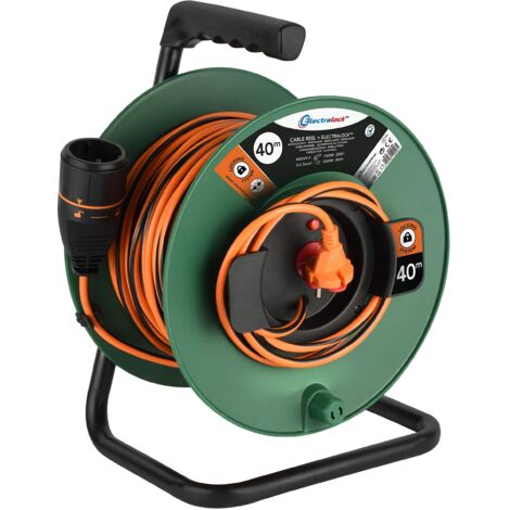 Electraline 49248 Avvolgicavo con Prolunga Elettrica da Giardino 40M 2x1.5mm con Presa Europea due poli Electralock