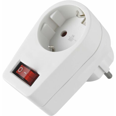 Electraline 55073 Adattatore 1 x (16 A) con Interruttore, Spina Tedesca, 1 Presa Schuko, Bianco