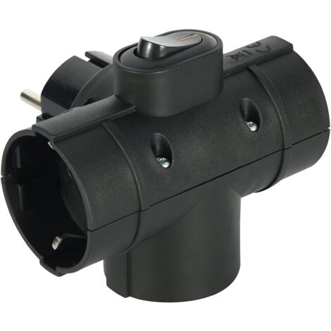 Electraline 55091 Adattatore Triplo 3 Prese Laterali, Spina Tedesca, Multipresa 3 Posti Schuko, Con Interruttore ON/OFF Nero
