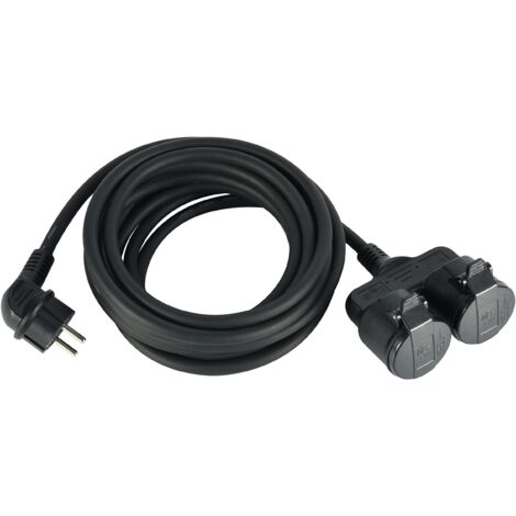 Electraline 55093 Prolunga 5 M da Cantiere in Gomma Neoprene H07RN-F 3G1.5, Multipresa con Doppia Presa Coperchio IP44 per Ambienti Esterni, Spina Schuko, Nero, Doppelt