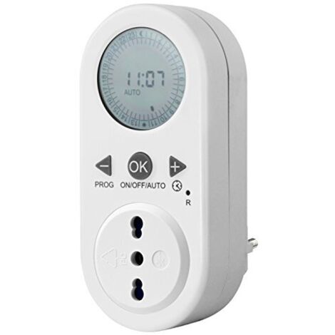Electraline 58106 Timer Programmatore Digitale Giornaliero con Intervallo Programmazione, Bianco, Presa 10/16A