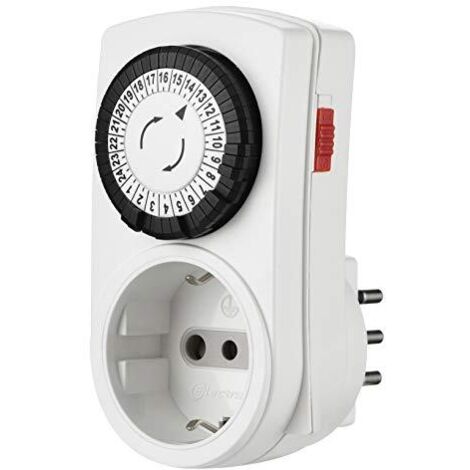 Electraline 58114 Mini Programmatore Timer Meccanico Giornaliero, Spina Italiana piccola 10 A, Presa Schuko + 10A, Bianco