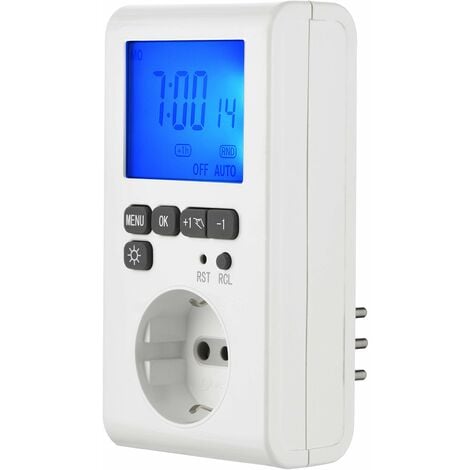 Electraline 58117 Programmatore Digitale Professionale, Schermo LCD Retroilluminato, Spina Italiana Piccola 10A, Presa Schuko + 10A, Bianco