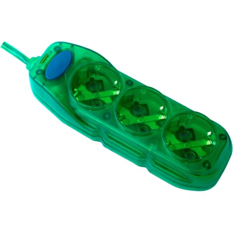 Electraline 59640 Ciabatta multipresa a 3 prese, con interruttore, cavo 1.5 m, 3G1, verde trasparente