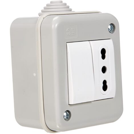 Electraline 60455 Contenitore Protetto con Presa Bivalente e Deviatore, Bianco