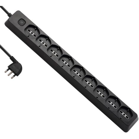 Electraline 61924 Multipresa 9 Posti polivalenti P40 (Schuko + 10/16A) di grossa robustezza, Cavo 2 metri, con sistema avvolgi cavo integrato, Spina 90° salvaspazio, 16A