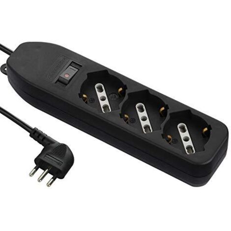 Electraline 61999 Multipresa 3 Posti polivalenti, Cavo 1.5 m, Spina Piccola 10 A, 3 Posti, Nero