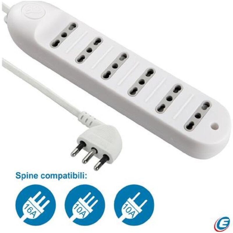 Multiprise 6 Prises Divalents 16A Avec Prise Gain de Place Chaussure