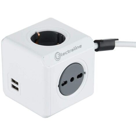 Electraline 62045 Multipresa ciabatta Cubo Powercube 4+2 usb, Cavo 1,5M - bianco