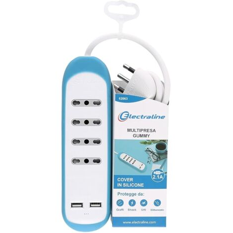 Electraline 62063 Multipresa 4 Posti Bivalenti 10/16A e 2 USB
