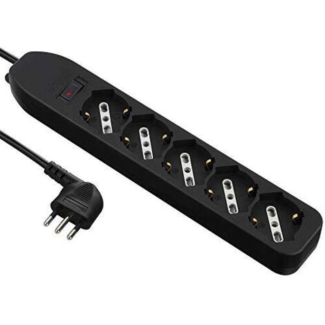Electraline 62066 Multipresa 5 Posti polivalenti, Cavo 1,5 m-Spina Piccola 10A, Nero