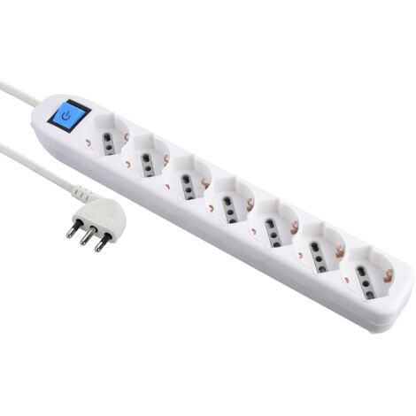 Electraline 62078 Multipresa 7 Posti polivalenti (Schuko + 10/16A) con interruttore - Cavo 1,5 m Bianco