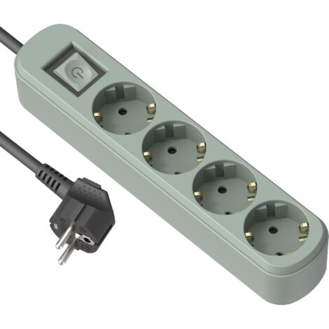 Electraline 62424 Multiple Base Multiple 4 Prese Schuko 16A con Interruttore, Colore Verde, Cavo 1.5M