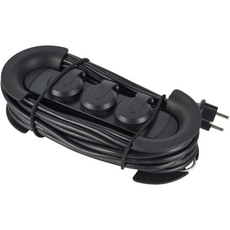 Electraline 62579 Multipresa da Lavoro, Avvolgicavo con Prolunga 10 Metri, 3 Posti Schuko con Tappo, Spina Schuko, Appendibile con ganci, IP44