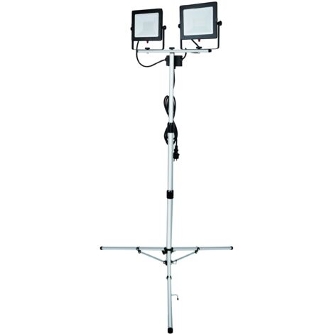 Electraline 63445 Proiettore Doppio Faretto LED con Treppiede Maggiore Stabilità su 3 Appoggi 100 W Impermeabile IP65, Uso Esterno, Set Fotografici Feste e Barbeque in Giardino Grigio