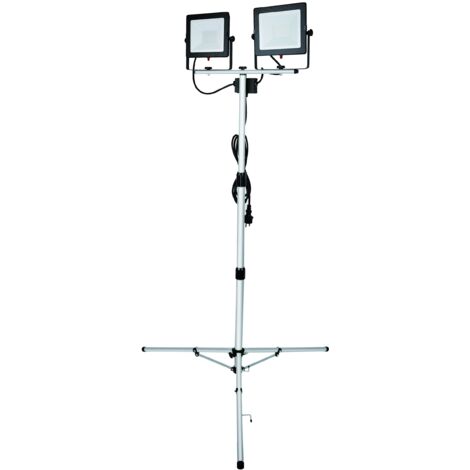Electraline 63445 Proiettore Doppio Faretto LED con Treppiede Maggiore Stabilità su 3 Appoggi 100 W Impermeabile IP65, Uso Esterno, Set Fotografici Feste e Barbeque in Giardino Grigio