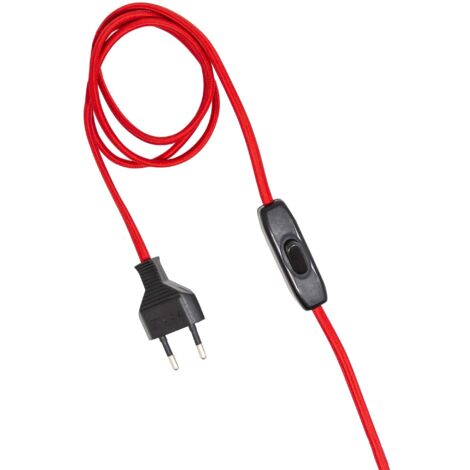 Electraline 70235, Cavo di Alimentazione con interruttore e spina EU per lampade, Cavo tessile piatto 2x0,75, Lunghezza 1,5 metri, Rosso