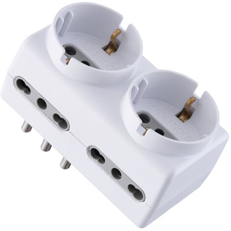 Electraline 71063 Adattatore Spina Tedesca Multipresa 6 Posti 2 Schuko + 4 Bivalenti 10/16A