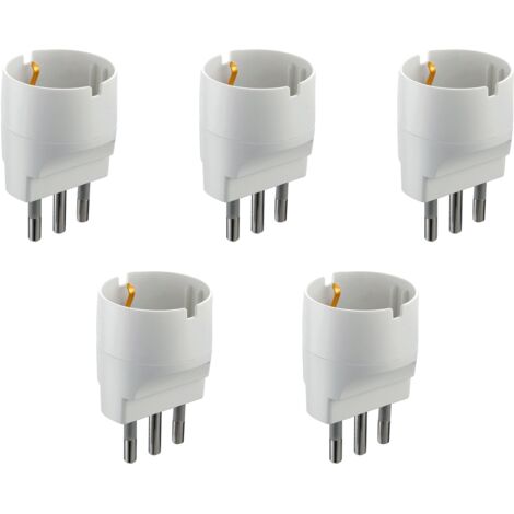 Electraline 92291 Set 5 Adattatori da Schuko a Spina Grande 16A, Bianco, Confezione da 5