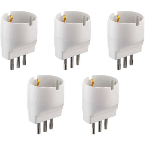 Electraline 92292 Set Adattatori da Schuko a Spina Piccola, Bianco, Confezione Da 5