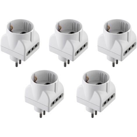 Electraline 92295 Set 5 Adattatori 3 Posti 1 Schuko + 2 10A, Bianco, Confezione da 5