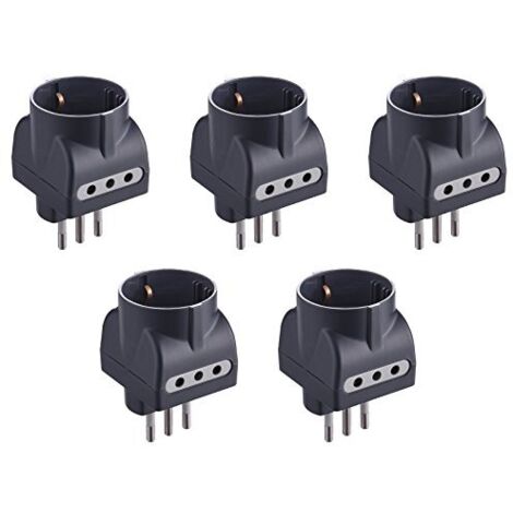 Electraline 92297 Set 5 Adattatori 3 Posti 1 Schuko + 2 10A, Nero, Confezione da 5