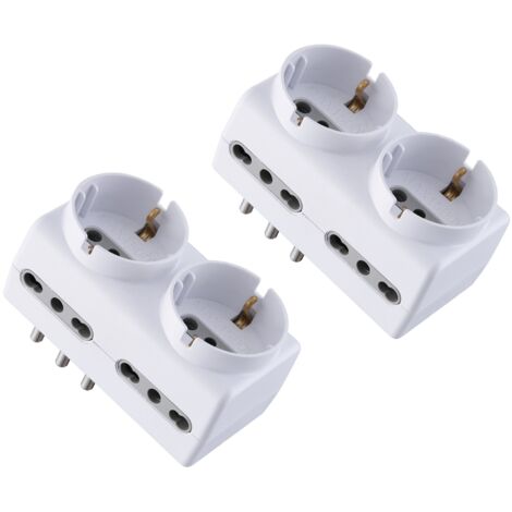 Electraline 92299 Set 2 Adattatori Multipresa 6 Posti 2 Schuko + 4 Bivalenti, Bianco