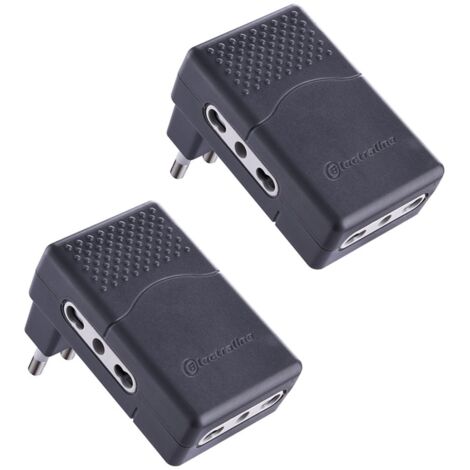 Electraline 92307 Set 2 Adattatori Multipresa Tripla 3 Posti Bivalenti 10/16A, Nero