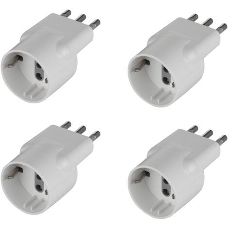 Electraline 92377 Set Adattatori Speciali Disassata Salvaspazio da Schuko a Spina Italiana Grande 16A, Bianco, Confezione da 4