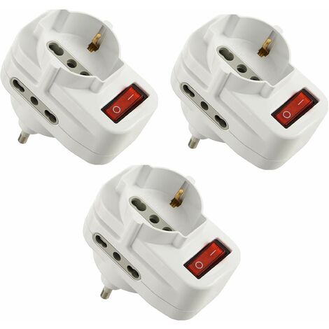 Electraline 92398 Confezione da 3 Adattatori Multipresa Tripla con Interruttore, Spina Rotante 16A, Bianco