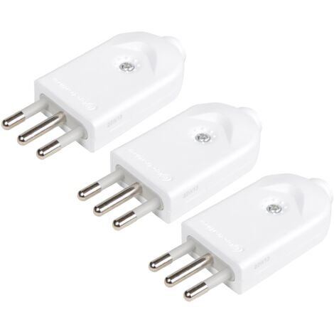 Electraline 92429 Confezione da 3 Spine Orientabili, 10A 2P+T, consentono di essere montate in posizione stamdard o angolare salvaspazio