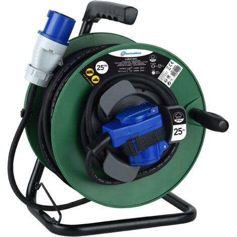 Electraline avvolgicavo 25mt spina industriale cee presa schuko e presa cee cavo h07rn-f sezione 3g1,5 mmq ip44 49209