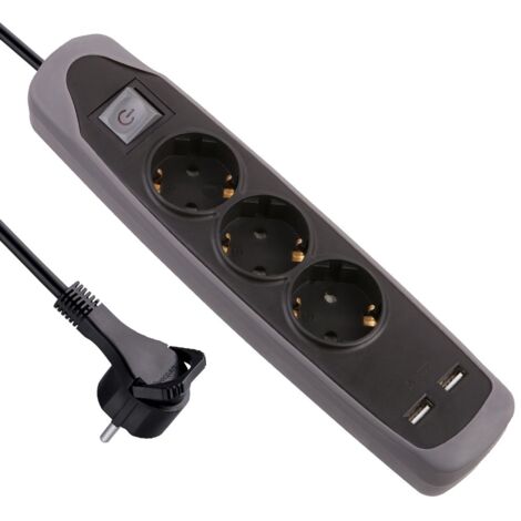 ELECTRALINE BLOC MULTIPRISES 4 PRISES ET 2 PRISES USB 2,1 A, 2 M, GRIS, 62150