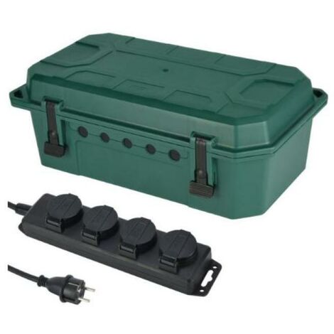 Electraline – Boîte étanche IP54 avec multiprise 4 prises 16A – Câble 5m H05RR-F 3G1.5mm² – Protection contre l'eau et la poussière