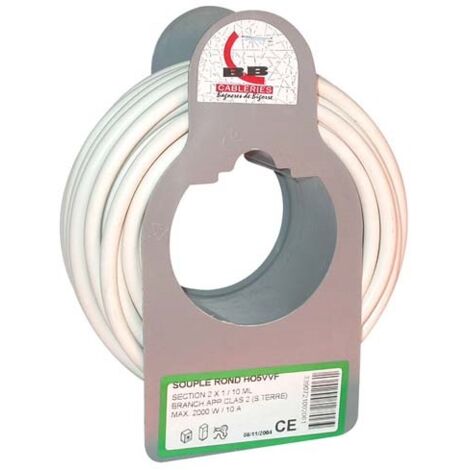 Electraline Câble H05VVF 2x1 blanc 10 mètres flexible