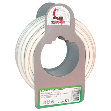ELECTRALINE - Câble H05VVF 2x1.5 10m blanc couronne