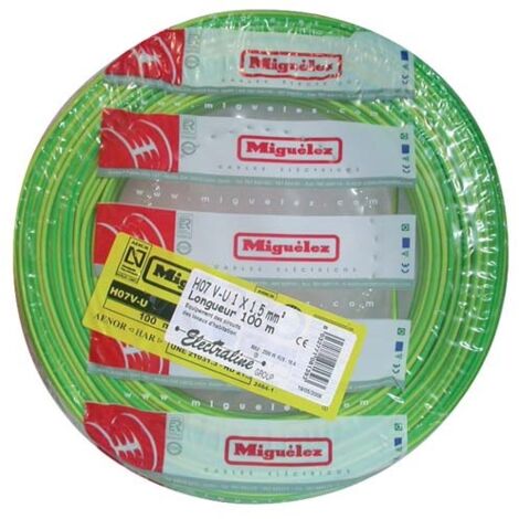 Electraline Câble H07VU 1,5 mm² Jaune et Vert 100 mètres