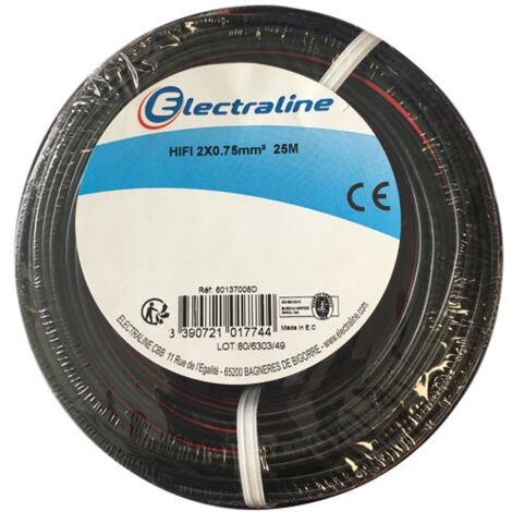 ELECTRALINE - cable hifi 2x0.75mm noir/rouge 25m