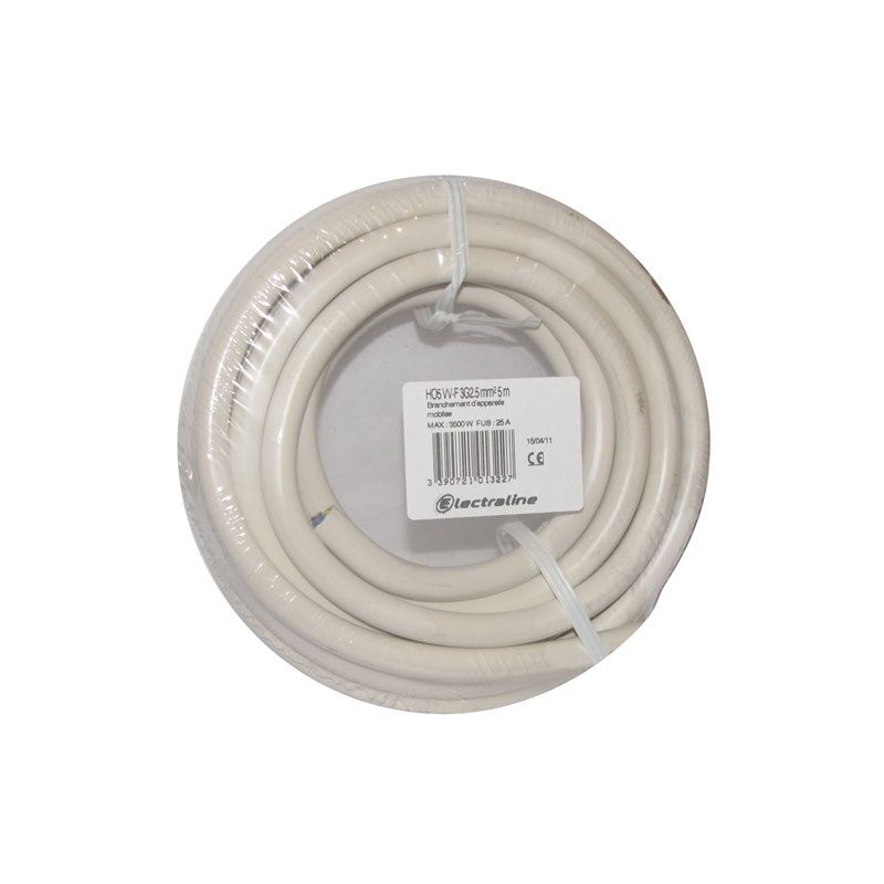 Câble domestique H05VV-F blanc 2,5mm² 5m Electraline 60107083J