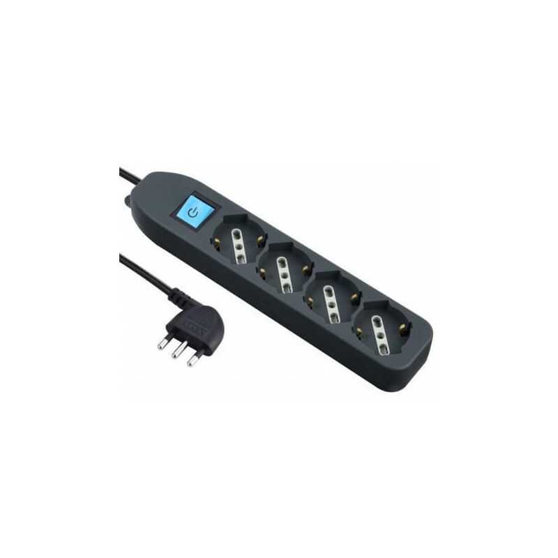 Idroweb Electraline - Mehrfachsteckdose 4 Bypass-/Schuko-Steckdosen + Schwarzer Achterschalter 8011439620730