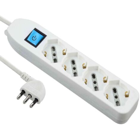 Electraline multiprise quadruple avec interrupteur, cable blanc de 1,5 me'tre